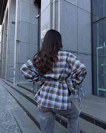 Жіноча базова сорочка кімоно оверсайз в клітинку турецька фланель Одеса