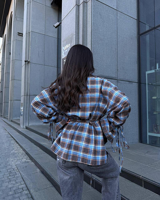 Жіноча базова сорочка кімоно оверсайз в клітинку турецька фланель Одеса - фото 4