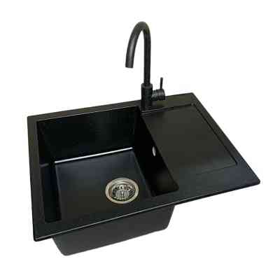 Мойка кухонная Adamant Minimal чорний + змішувач + дозатор + ополіскувач склянок + коланд (4824296106403) Винница