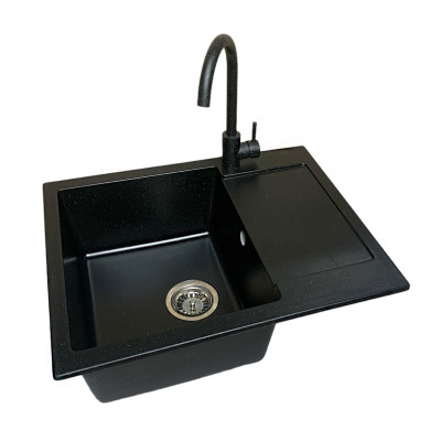 Мойка кухонная Adamant Minimal чорний + змішувач + дозатор + ополіскувач склянок + коланд (4824296106403) Винница - изображение 2