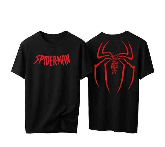 Чорна футболка Spider-Man з ефектним червоно-чорним принтом — стильний варіант для шанувальників супергеройської тематики. XXL Чернівці
