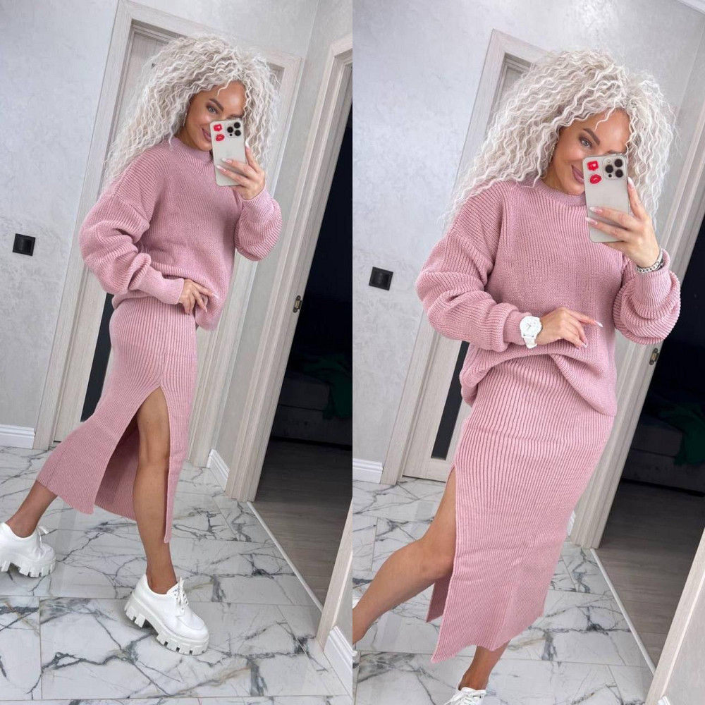 Женский вязаный костюм юбка с разрезом и джемпер.  42-50р. Киев - изображение 7