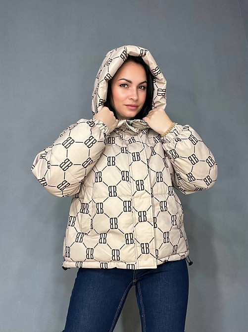 Куртка жіноча оверсайз демісезонна HAIZIYUAN 192 з капюшоном візерунок літери BB капучино, капучино, L Київ - фото 18