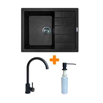 Мойка кухонная Adamant Anila чорний + змішувач та дозатор (182496900303) Винница