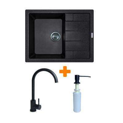 Мойка кухонная Adamant Anila чорний + змішувач та дозатор (182496900303) Винница - изображение 1