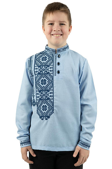 Вишиванка для хлопчиків, блакитна лляна топ Київ - фото 1