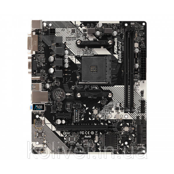 ASRock B450M-HDV R4.0 (AM4/B450, 2*DDR4, PCIex16, DVI-D/HDMI/VGA, 4xSATAІІІ, M.2, GLan, 8ch, mATX) (B450M-HDV Київ - фото 2