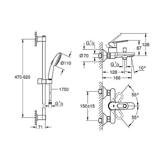 Смеситель для ванной Grohe BauLoop 23603000 с душовой стойкой Vitalio Start 26951001 Киев