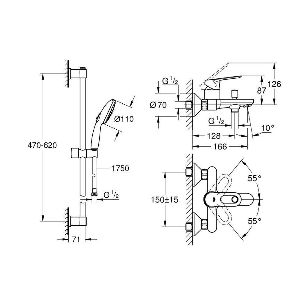 Смеситель для ванной Grohe BauLoop 23603000 с душовой стойкой Vitalio Start 26951001 Киев - изображение 2