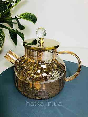 Чайник заварювальний Olens "Страйп" 1000 мл скляний із метал кришкою для дому та ресторану Київ