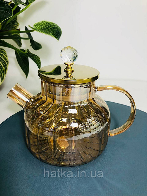 Чайник заварювальний Olens "Страйп" 1000 мл скляний із метал кришкою для дому та ресторану Київ - фото 3