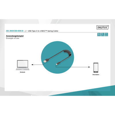 Дата кабель USB 2.0 AM to Type-C 1.0m (0.32m) spiral black Digitus (AK-300430-006-S) Винница - изображение 5