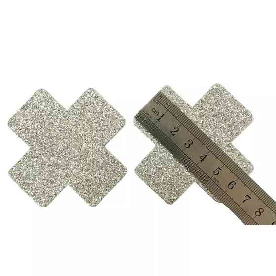 Наклейки на груди Хрести з блискітками 65 на 65 мм сріблястий Київ