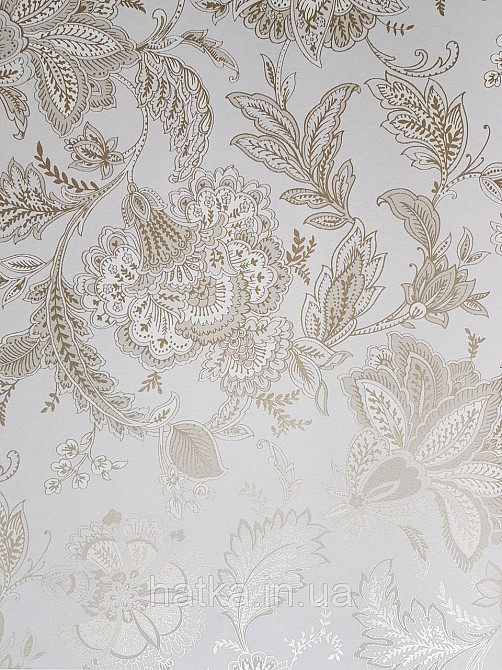 Шпалери флізелінові еко Rasch Sophia 0.53х10 рослинний принт квіти листя золотисте на бежевому 3д Київ - фото 1