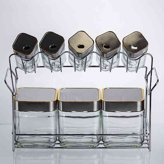 Yiwu Набір ємностей для зберігання 8 штук по 100/700 мл на металевій підставці HP-1347 Коломыя