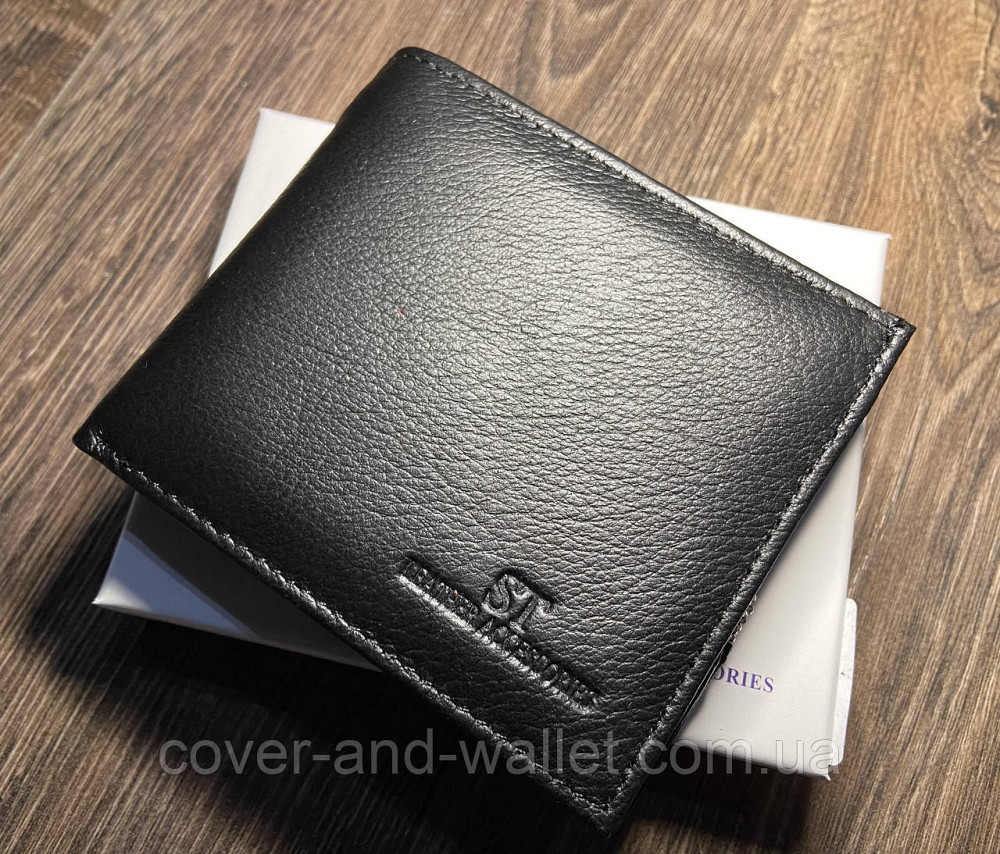 Небольшой мужской кожаный кошелёк для купюр карточек и монет SТ 154 Киев - изображение 1