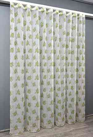 Тюль VR-Textil 1810т Шифон з принтом Білий з салатовий 300х270 см (40-673) Київ