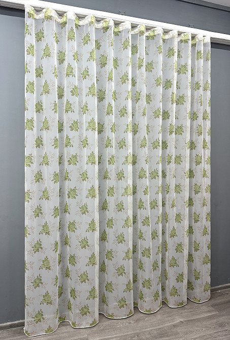 Тюль VR-Textil 1810т Шифон з принтом Білий з салатовий 300х270 см (40-673) Київ - фото 2