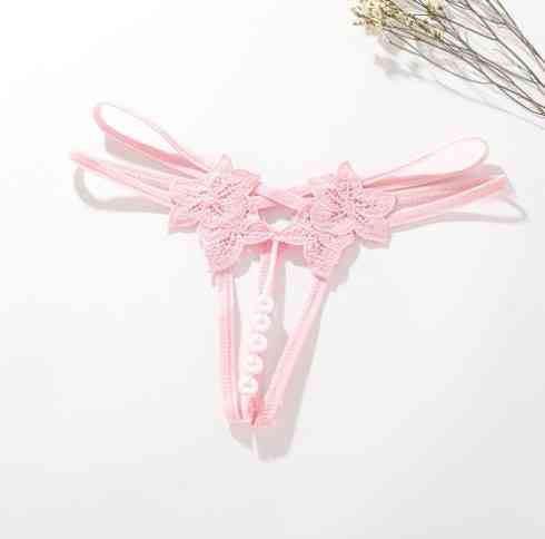 Еротичні трусики світло-рожеві з розрізом та перлинами - розмір універсальний (на резинці) Київ
