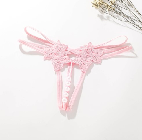 Еротичні трусики світло-рожеві з розрізом та перлинами - розмір універсальний (на резинці) Київ - фото 4