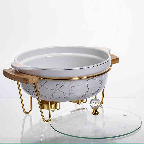 Мармит фарфоровый настольный круглый 1.3 (л) с подогревом Белый мрамор LC-711 Киев