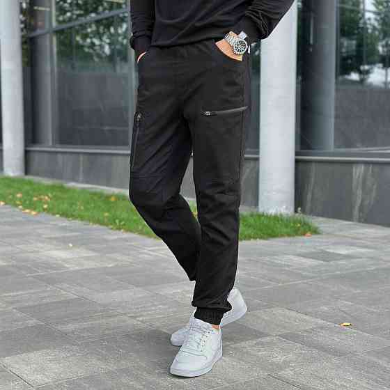 Штани карго чоловічі весняні з кишенями чорні Pobedov Papin Brodyaga Київ