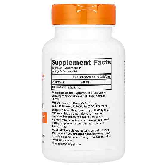 Амінокислота Doctor's Best Триптофан L-Tryptophan 500 мг 90 вег капс Київ