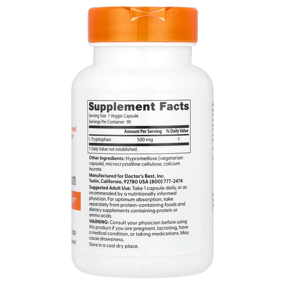 Амінокислота Doctor's Best Триптофан L-Tryptophan 500 мг 90 вег капс Київ - фото 2