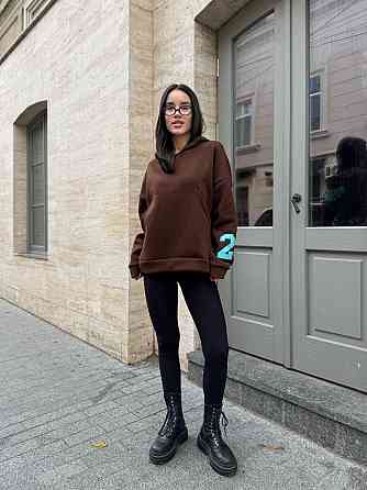 Жіноча стильна комфортна тепла худі турецька трьохнитка на флісі. Шоколад, 46/48 Одеса