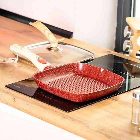 MGC Алюмінієва сковорода-гриль 24 см зі скляною кришкою Square Red MGC HP-4-461R Коломыя