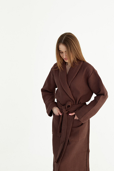 Женский вафельный халат Ideal Textile длинный Коричневый (56860624) 3XL Черновцы - изображение 2