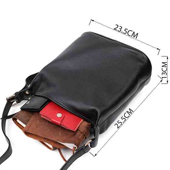 Вместительная женская сумка с одной длинной ручкой из натуральной кожи Vintage 22305 Черная Киев