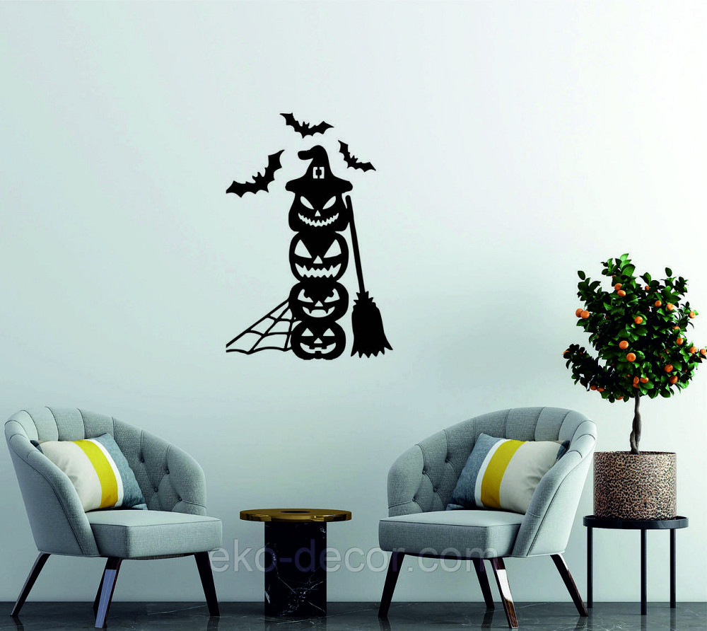 Декоративне настінне Панно «Хеллоуїн — гарбуза», Декор на стіну 90*60 см, Чорний Київ - фото 2