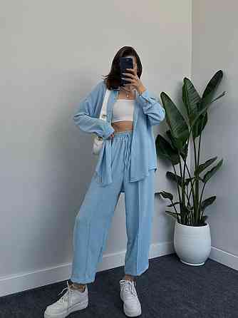 Женский легкий брючный костюм двойка: рубашка и брюки американский креп Одесса