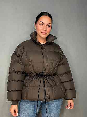 Куртка женская Fashion 3097 пуффер оверсайз со шнурком на талии коричневая, коричневый, M Киев