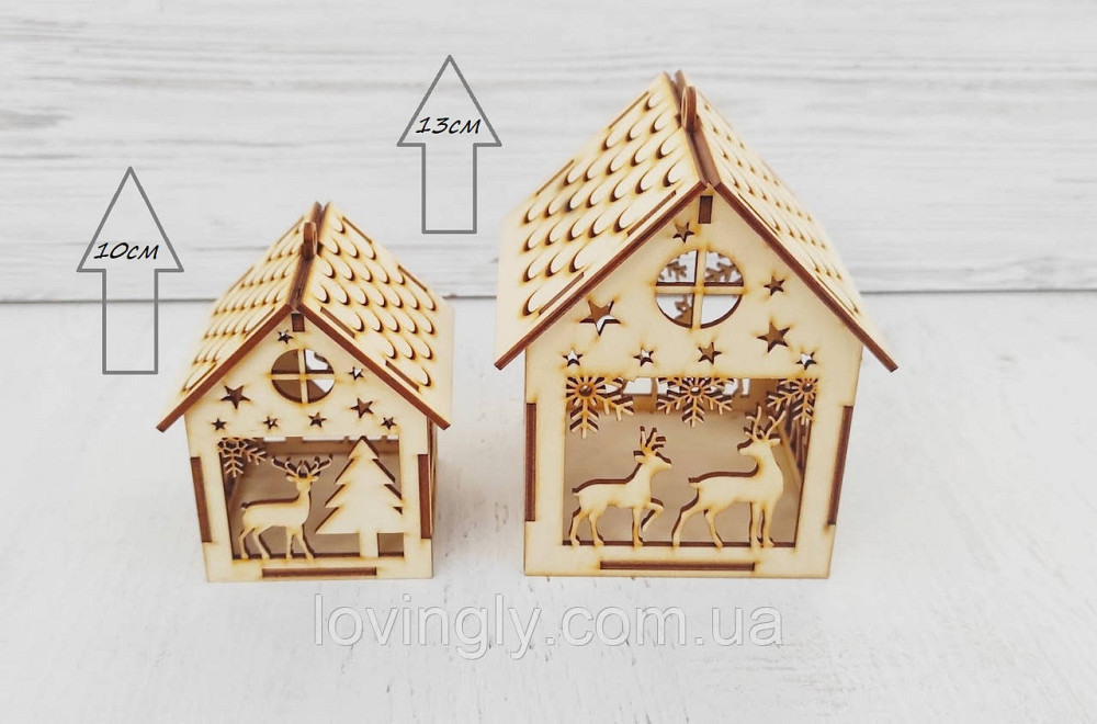 Новогодний домик из дерева с LED подсветкой 13 см - праздничный декор и подарок Ирпень - изображение 7