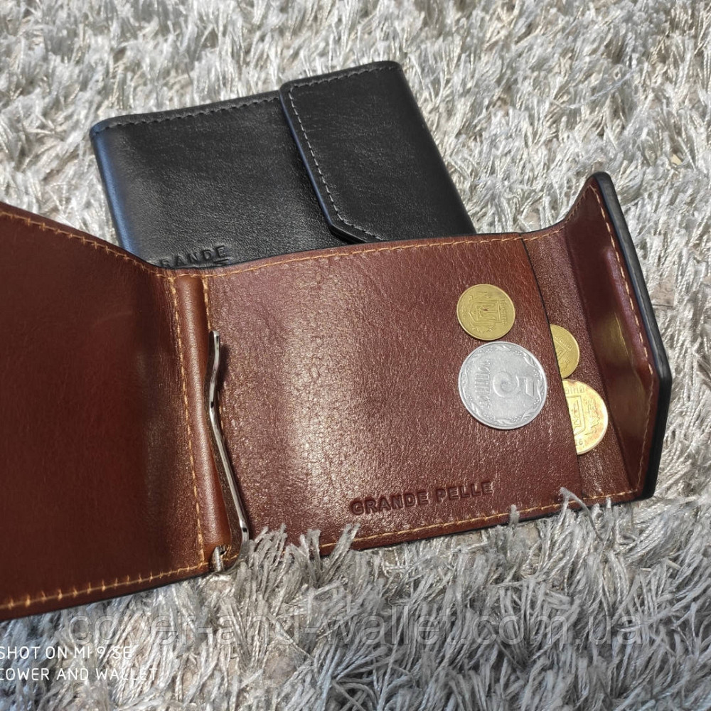 Стильний затиск для грошей на магніті з італійської шкіри Grande Pelle Soldi Київ - фото 3