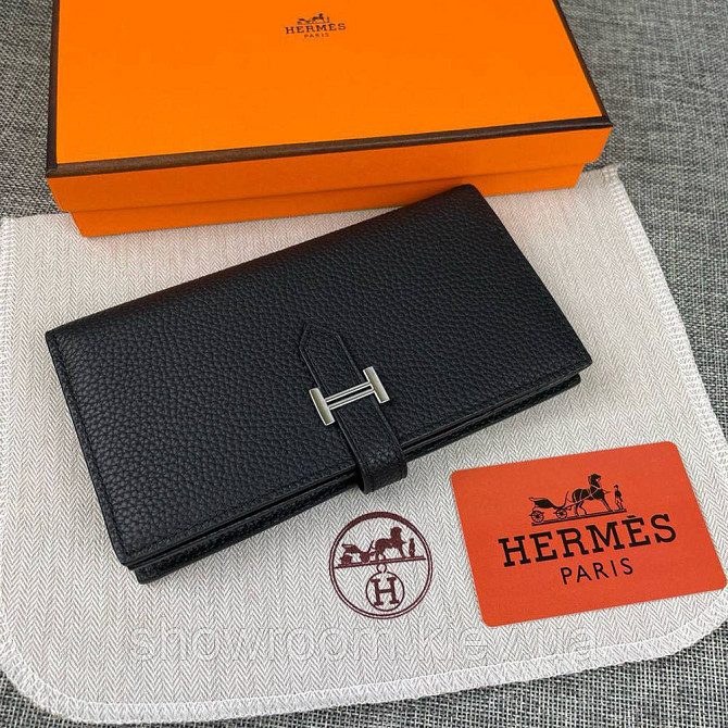 Жіночий чорний шкіряний гаманець Hermes (H-5123) Lux Київ - фото 3