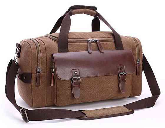 Дорожня сумка текстильна з кишенею Vintage 20193 Коричнева Київ