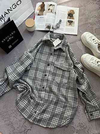 Жіноча тепла оверсайз сорочка у клітинку на гудзиках кашемір Одеса