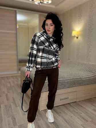 Женский прогулочный теплый костюм: кофта в клетку и штаны турецкий двусторонний флис Коричневый, 46/48 Одесса