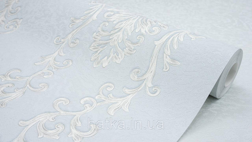 Шпалери метрові вінілові на флізеліні Sintra Classic класика вензелю візерунки структурні сріблясті на блакитному 454749 Київ - фото 3
