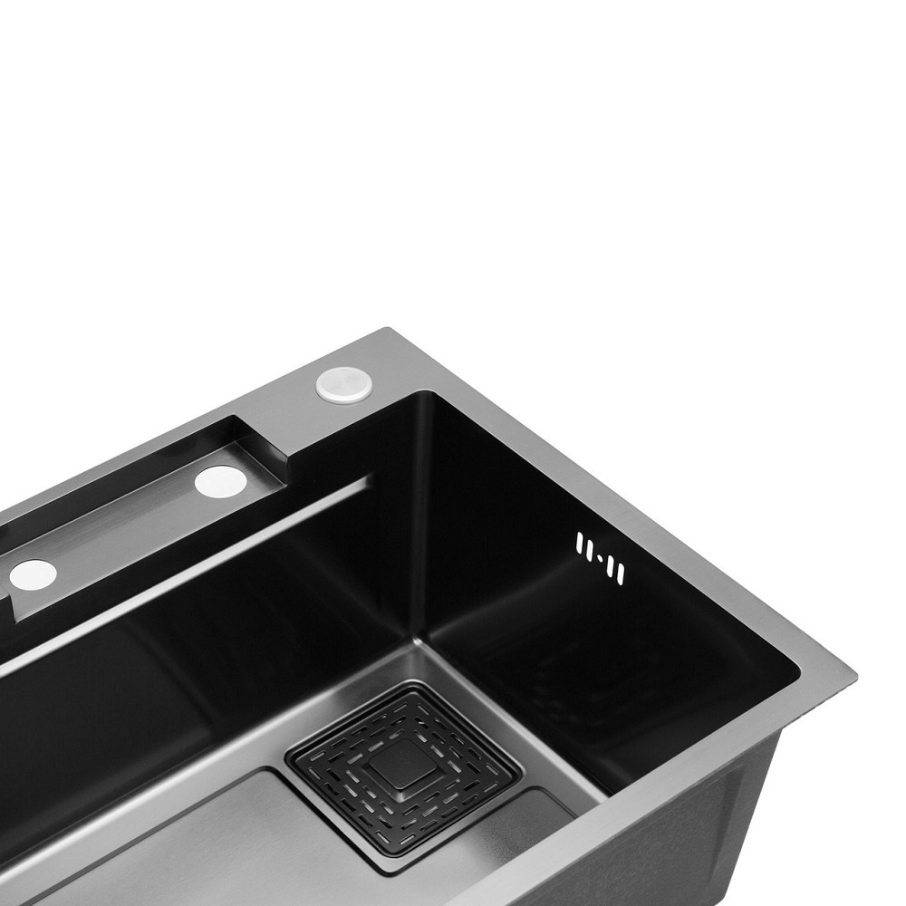 Кухонна мийка з нержавіючої сталі Kroner KRP Schwarze - SET 75х46HM PVD із змішувачем (3/0.7 мм) чорна Київ - фото 5