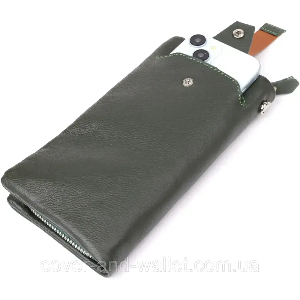 Зелений шкіряний гаманець на блискавці з відділенням для телефону ST Leather Київ - фото 2