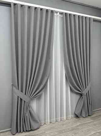 Комплект штор VR-Textil 100% блэкаут ASHEN NIGHT 150х270 2шт и Тюль 600х270 1851ш-1153т серый с белым 71-092/5 Киев