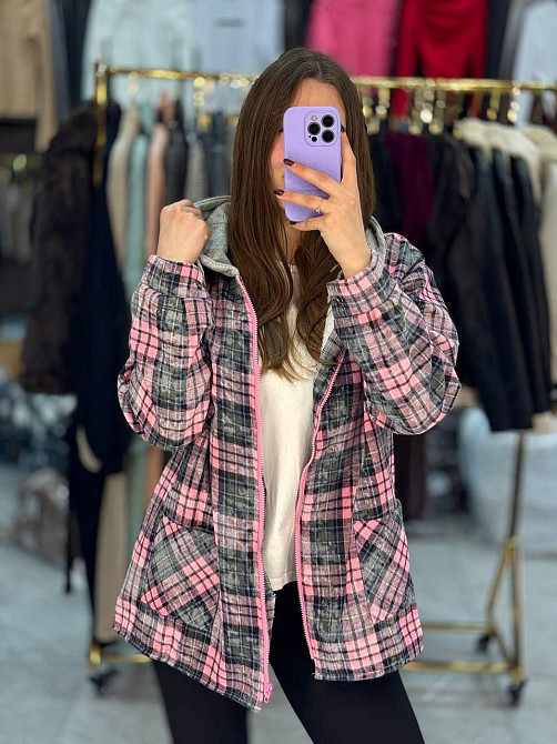 Жіноча тепла сорочка з капюшоном у клітинку байка на хутрі Одеса - фото 3