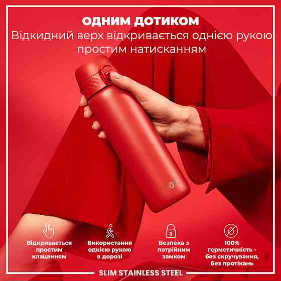 Пляшка для води металева ION8 600 мл. Stainless Steel, Red Кам'янське