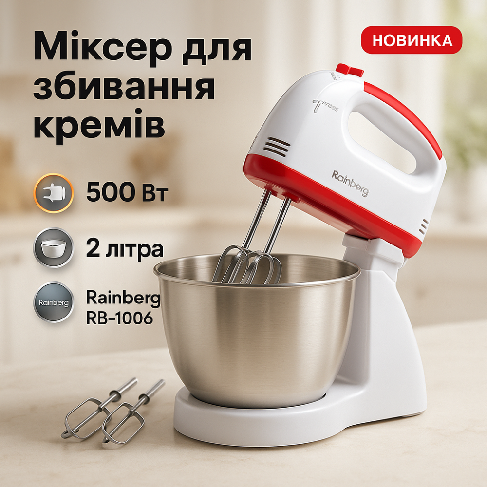 Миксер кухонный стационарный, Ручной миксер для крема, Миксер для теста на кекс Ручной с чашей LN-91 Львов - изображение 8
