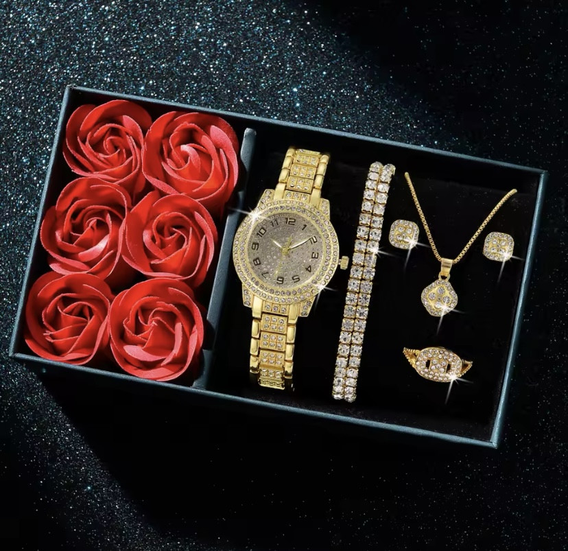 Подарочный набор для девушек наручные часы кольцо браслет ожерелье серьги в подарочной коробки золотой Киев - изображение 5