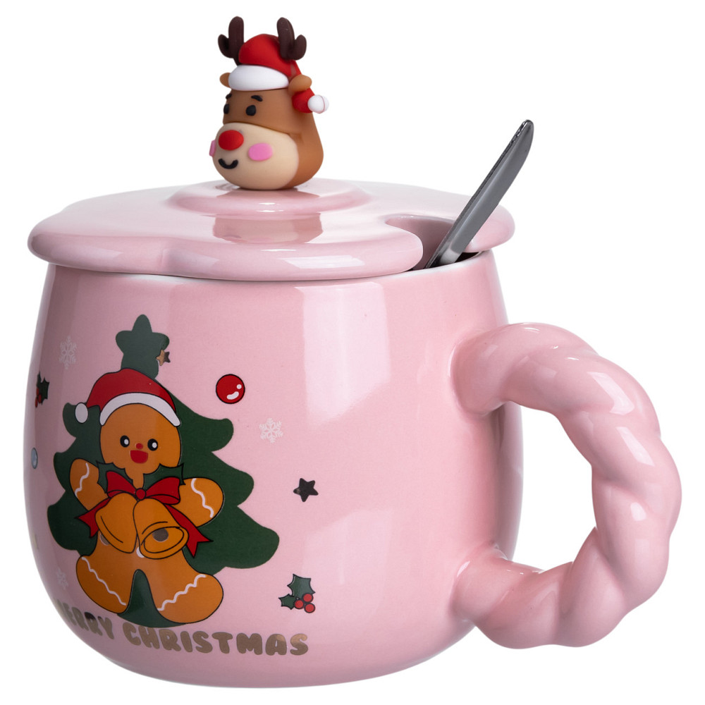 Новорічна порцелянова чашка «Зимова казка» з кришкою 400 мл Yiwu FM-CS-20B Коломия - фото 1